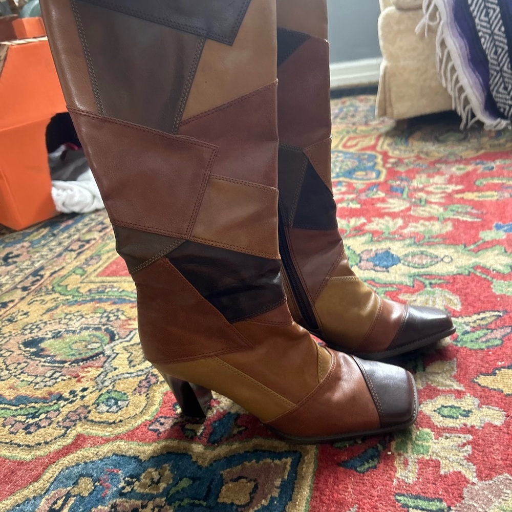 Vintage Patchwork Leather Knee-High Boots